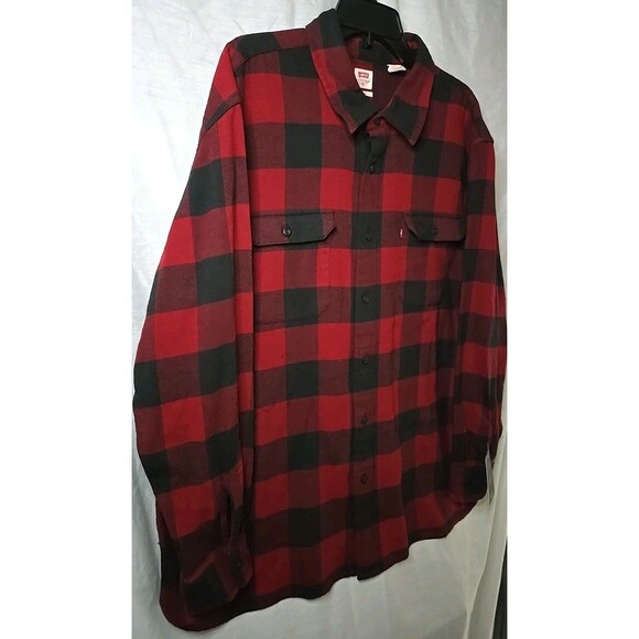 Levi's Relaxed Fit Flannel Button Shirt, Sz XL, Red/Black Checkered, NWT - Picture 3 of 10